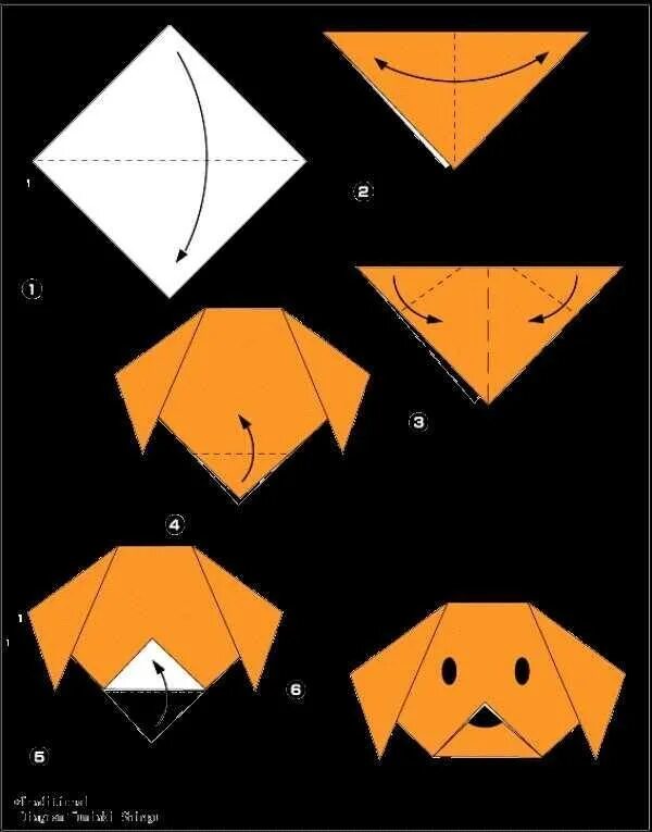 Простое оригами. Оригами из бумаги для детей. Легкие оригами. Оригами щенок.