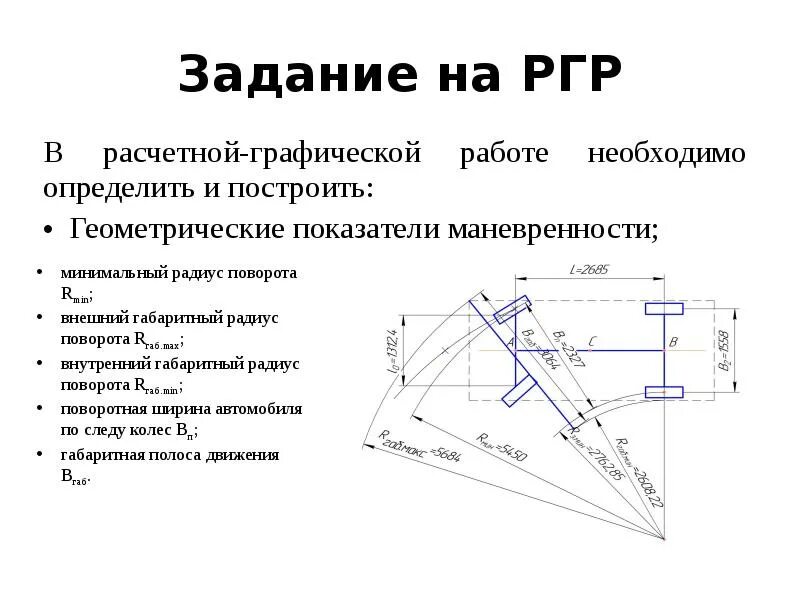 Проходимость автомобиля и ее геометрические показатели. Задание на расчетно графическую работу. Показатели управляемости автомобиля. РГР. Задания расчетно графической работы