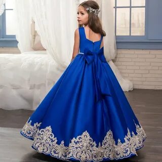 синие платья с цветами для девочек, бальное платье на бретельках спагетти д...