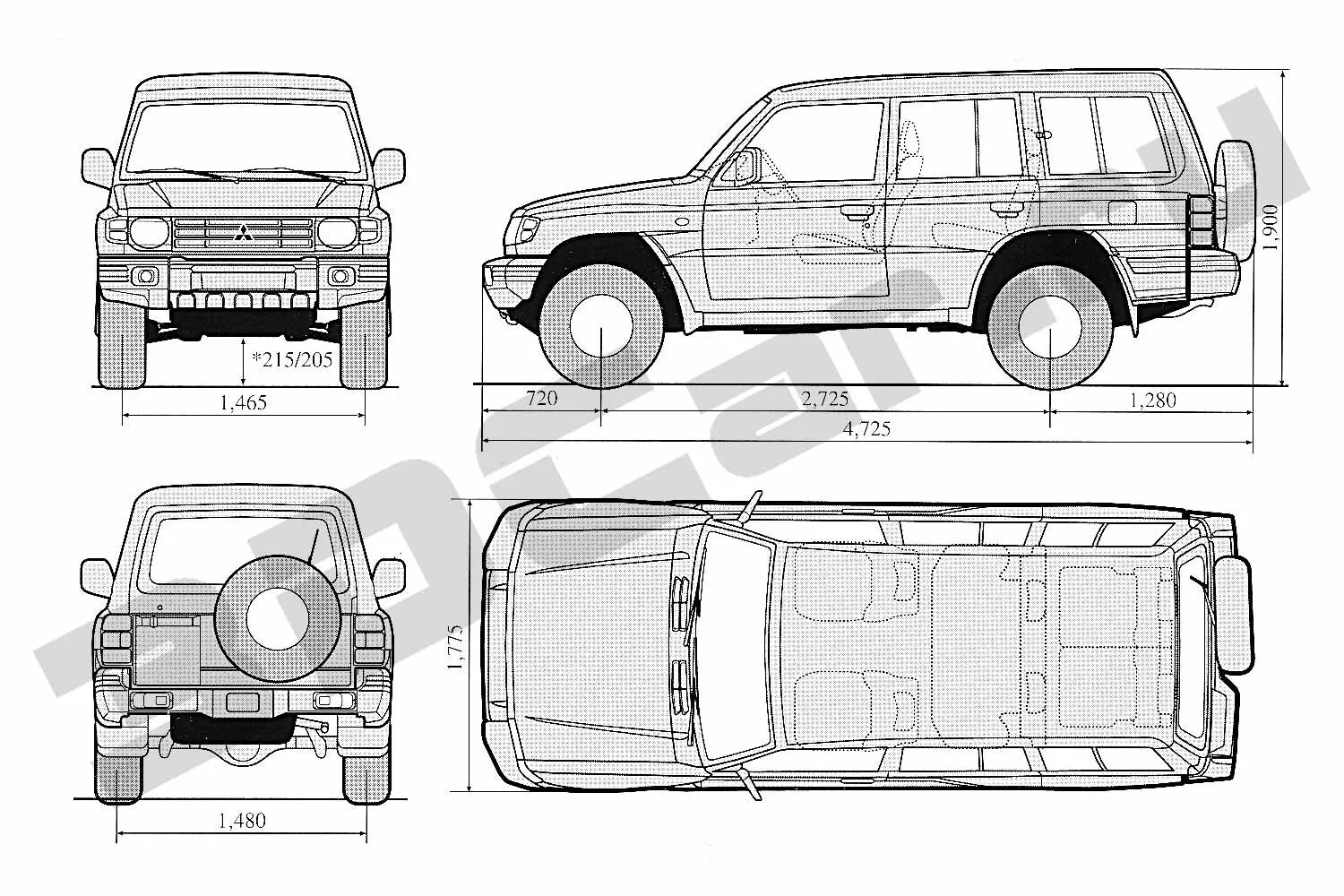 Pajero длина. Mitsubishi Pajero 2 габариты. Митсубиши Паджеро 2 габариты. Габариты Мицубиси Паджеро 2. Mitsubishi Pajero 1995 чертёж.