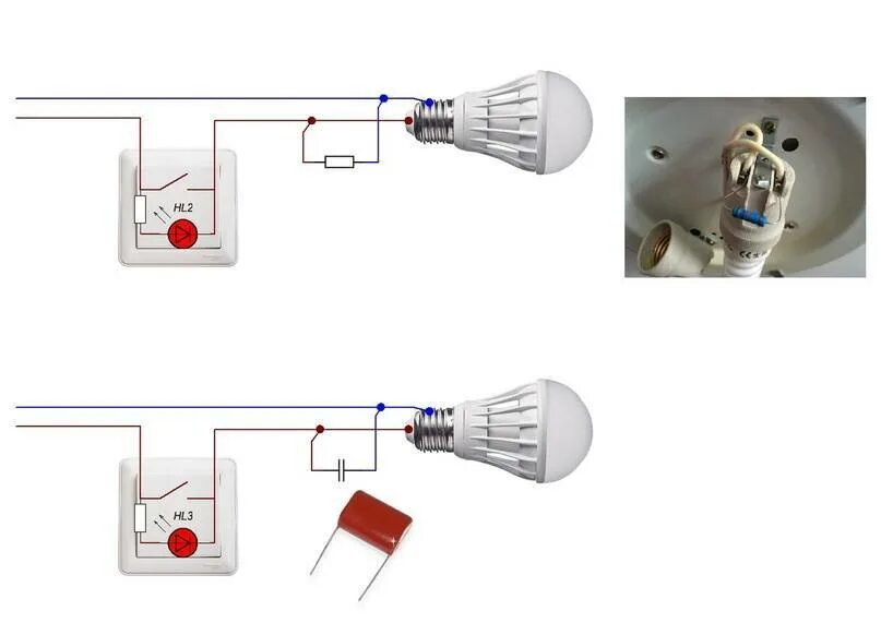 Моргает светодиодная лампа причина. Схема подключения конденсатора к светодиодной лампе. Схема подключения конденсатора к диодным лампам. Схема подключения конденсатора параллельно лампе. Как подключить конденсатор к светодиодному светильнику.