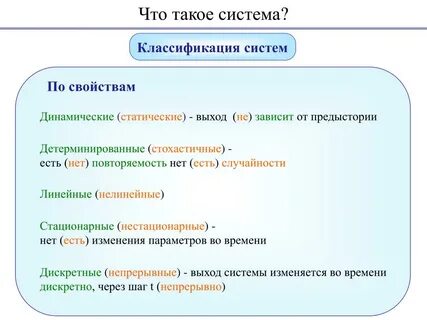 Классификация систем свойства систем