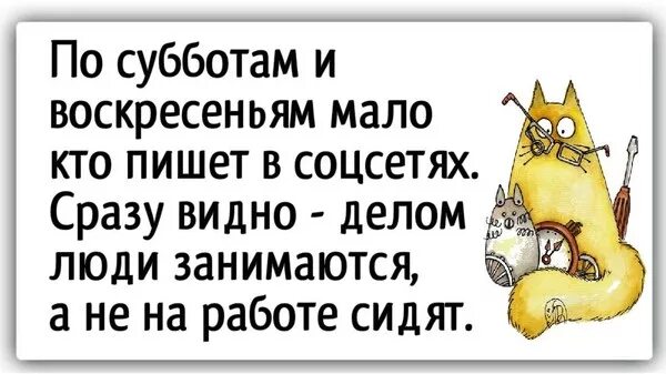 Занята и не замечает что. Сразу видно люди делом заняты. Заметили что по субботам и воскресеньям. Сразу видно выходной. Суббота воскресенье.