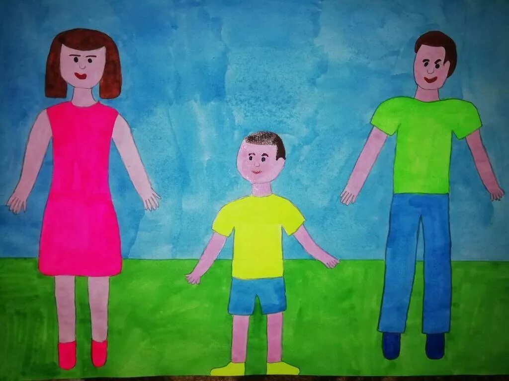 Семья рисунок карандашом. Как нарисовать детям маму папу. Детские рисунки семьи. Рисунок моя семья мама папа я. Раскраска семья с одеждой.