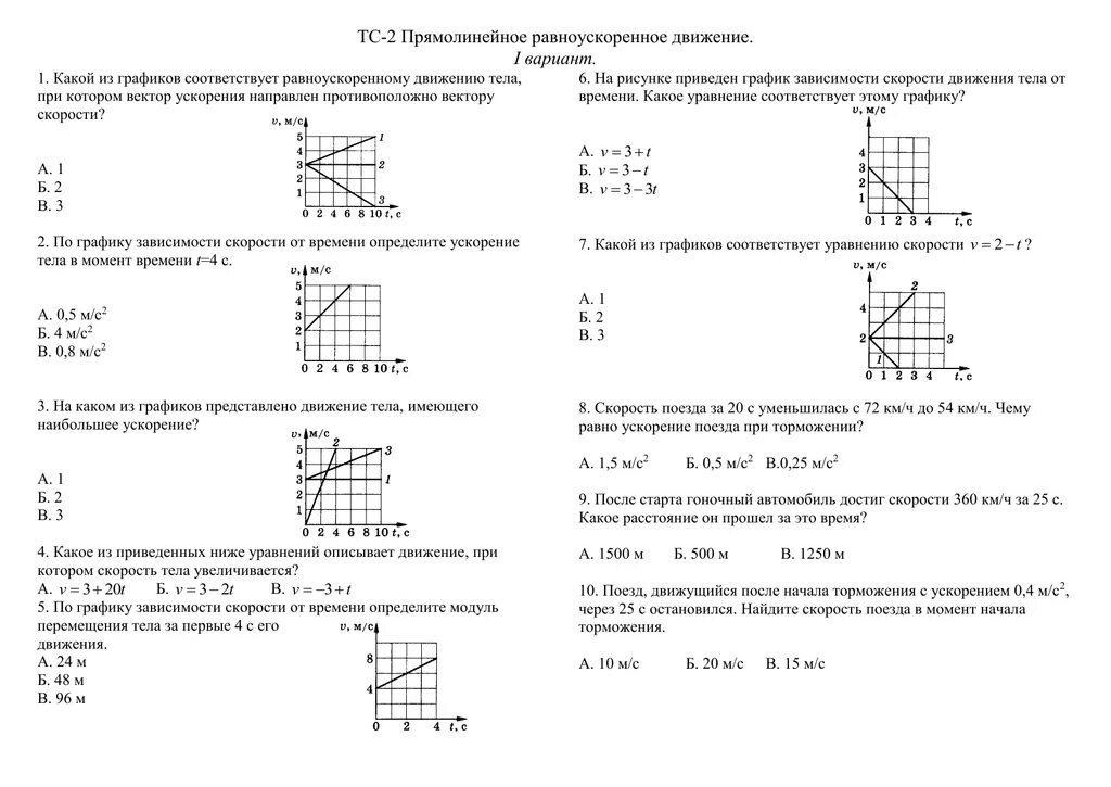 Тест по физике 9 класс вариант 1. Равноускоренное движение график зависимости скорости от времени. График зависимости скорости от времени при равноускоренном движении. Равноускоренное движение график пути от времени. График зависимости равноускоренного движения.