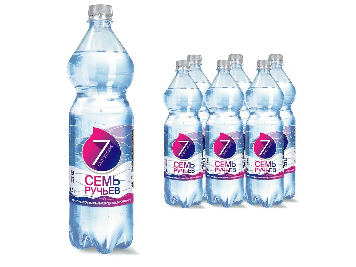 Вода минеральная природная 1,5 л лечебно-столовая. 5. Вода минеральная семь ручьев. Семь ручьев. №2434 негаз.