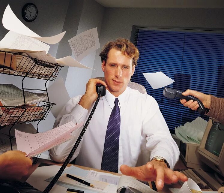 He is working in the office