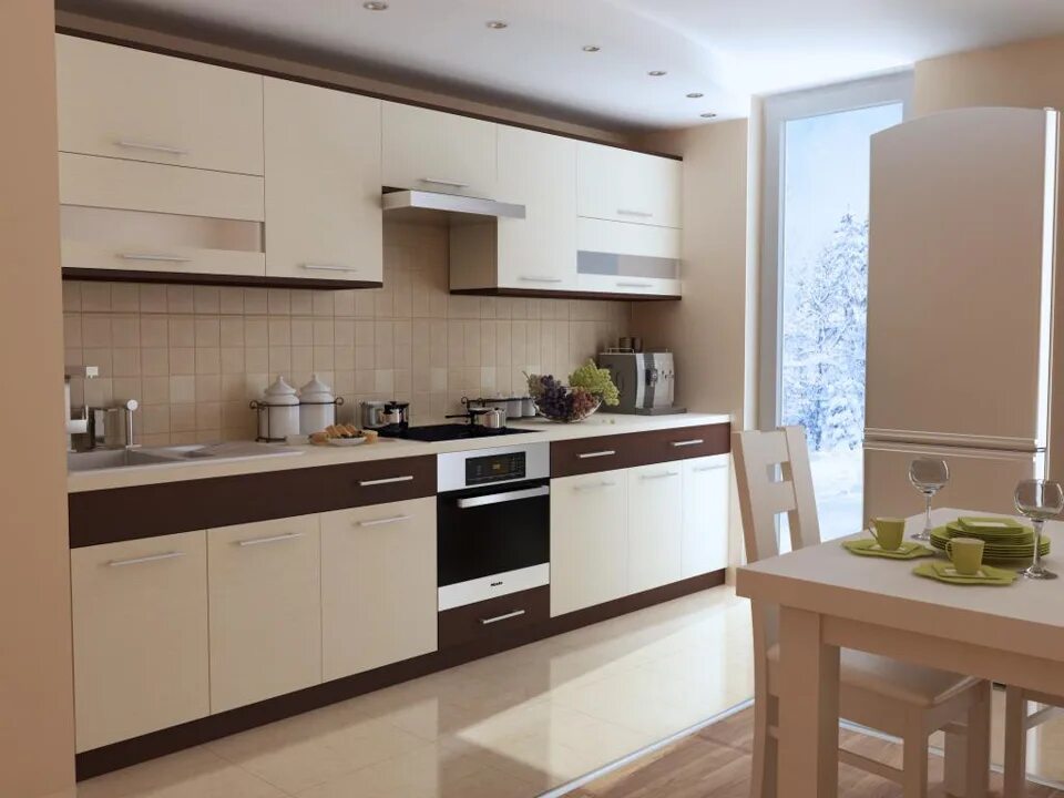 кухни 4 стены. кухня под потолок. красно бежевая кухня. интерьер обычной кухни. современные кухни вдоль одной стены.