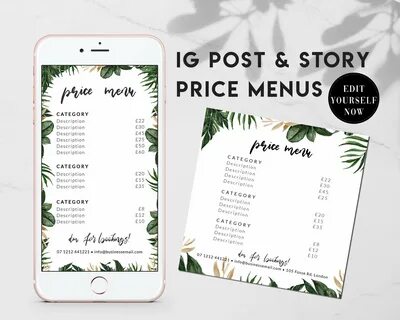 Tropical Instagram Price List Service List Template IG Story Etsy UK.