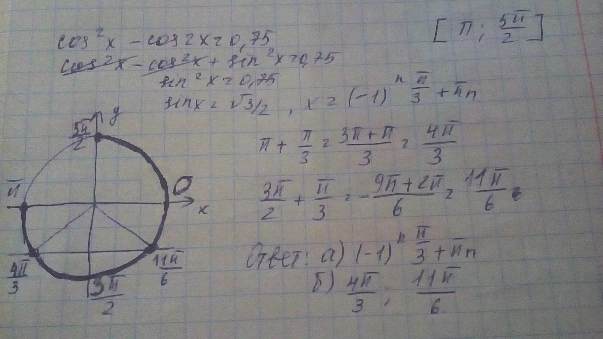 Решите уравнение cos2x 0 75 cos2x