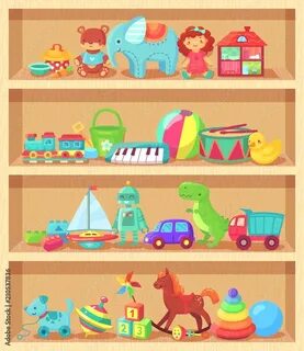В магазине на полках игрушки стоят