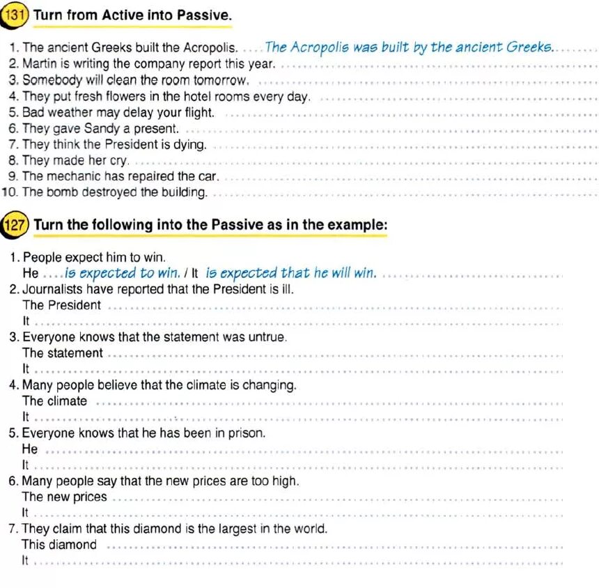 Turn from Active to Passive. Turn the sentences from Passive into Active.. Turning Active into Passive. Turning into Passive. Turn the active voice