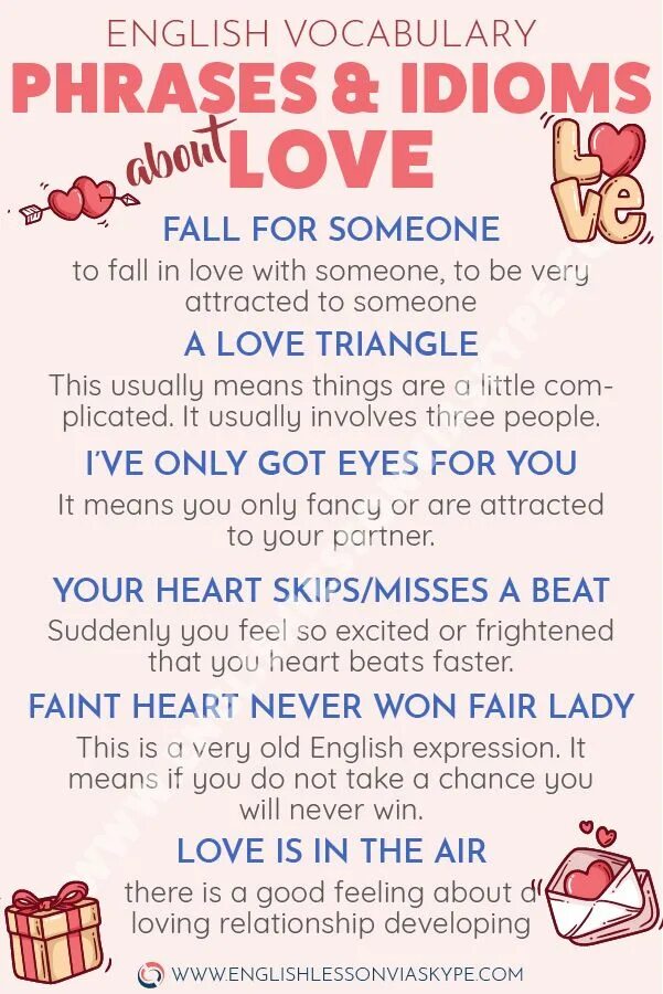 English phrases vocabulary. Idioms with Love. Idioms about Love. Love idioms and phrases. Phrases and idioms about Love.