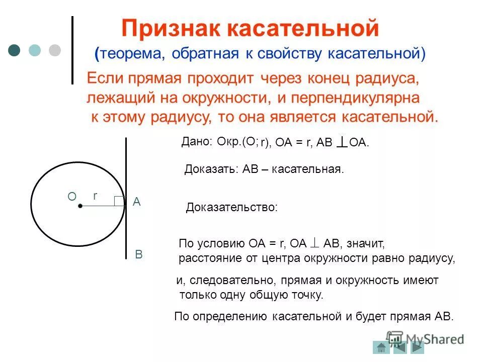 Докажите теорему о свойстве касательной. Обратная теорема о свойстве касательной к окружности. теорема признак касательной к окружности доказательство. касательная к окружности. признак. доказательство. признаки касательной к окружности 7 класс.