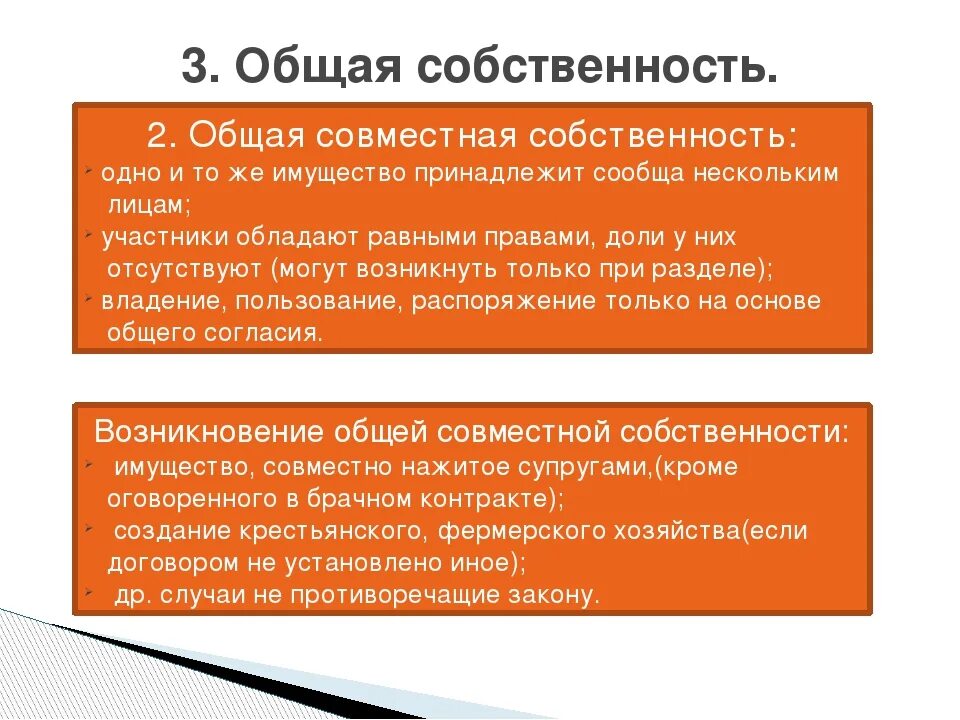 Жена с общим правом. Общая совместная собственность. Понятие долевой собственности. 3.Понятие общей совместной собственности.