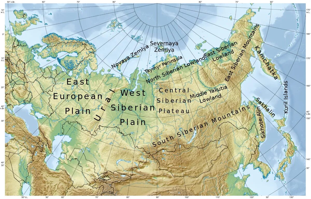 Карта россии горы реки моря Физическая карта Российской Федерации. АО "ДВ АГП"