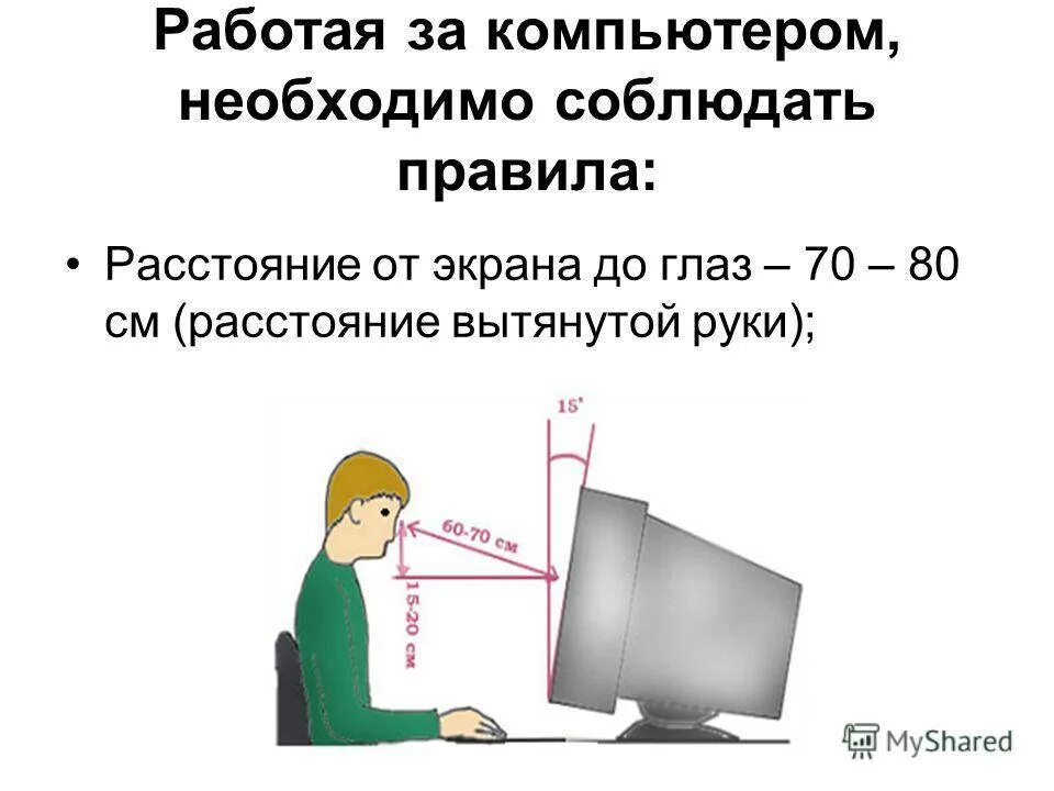 Правила работы с компьютером. Расстояние от глаз до монитора. Правила при работе за компьютером. Правила работы за ПК.