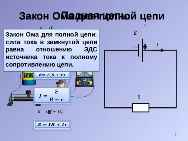 Как определить сопротивление замкнутой цепи. Формула ЭДС для замкнутой цепи. ЭДС источника тока закон Ома для замкнутой цепи. Закон Ома для полной замкнутой цепи. Закон Ома для полной цепи и замкнутой цепи.