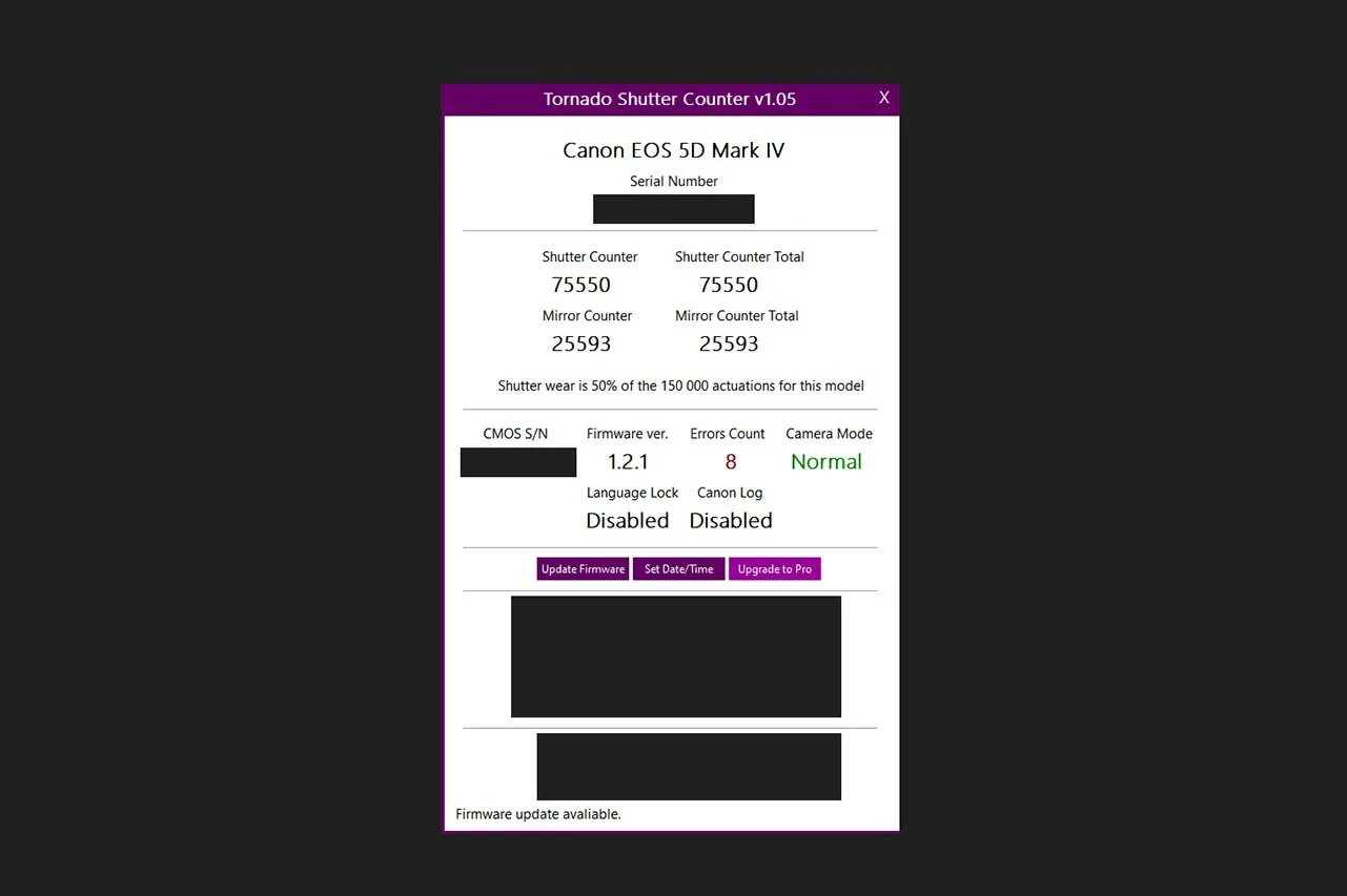 Tornado Shutter Counter Canon. Tornado Shutter Counter v1.05. Как узнать пробег Canon 5d. Tornado Shutter Counter v1.06. Камеры торнадо