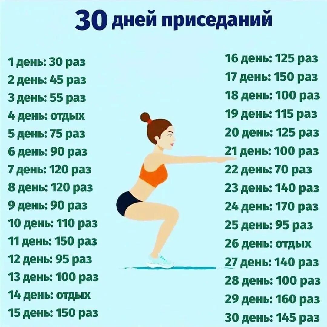 Приседания помогают похудеть. Комплекс приседаний на 30 дней. приседания 30 дней таблица. комплекс приседаний на 30 дней таблица. упражнения на 30 дней для похудения приседания.