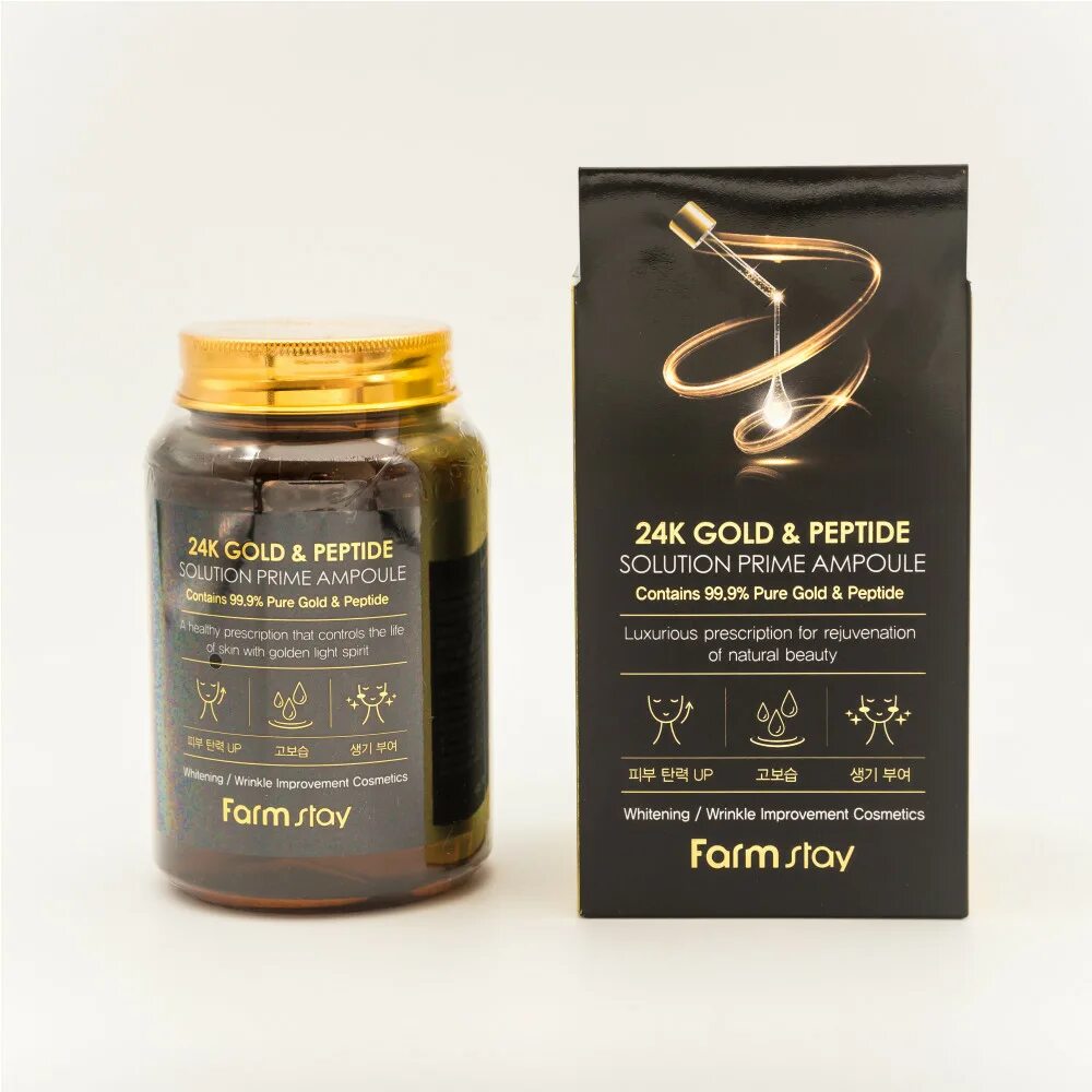 Farm stay 24k Gold Peptide solution Prime Ampoule. Сыворотка ампульная с золотом и пептидами Farmstay 24k Gold Peptide solution Prime Ampoule. Ампульная сыворотка 24 Голд. Сыворотка Farmstay 24k Gold & Peptide solution Prime Ampoule (250 ml).