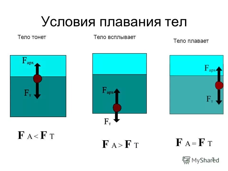 Плавание тел конспект урока 7 класс. Условия плавания тел. Плавание тел физика.