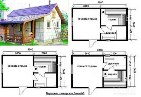 Проект бани из газобетона с террасой