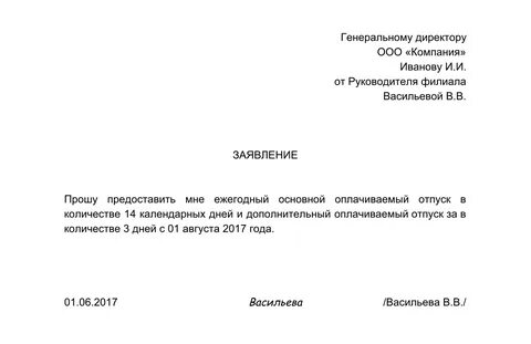 Перечислите составляющие заявления