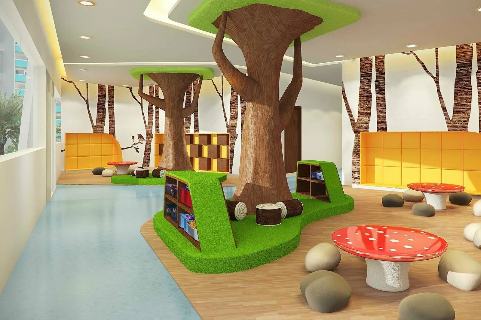 Эко садик. Детская игровая комната. Необычные игровые комнаты. Игровая зона для детей в комнате. Интерьер игровой комнаты в детском саду.