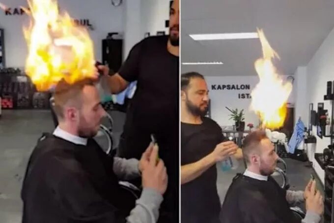 стрижка с поджиганием волос. поджог волос. поджог волос. подожгла волосы зажигалкой. стример ростик с прической курседа.