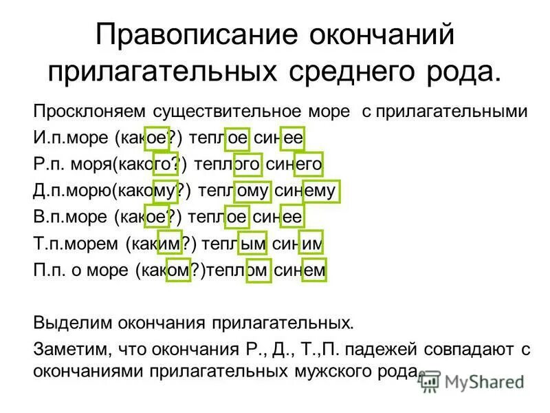 Правописание окончаний прилагательных 3 класс карточки