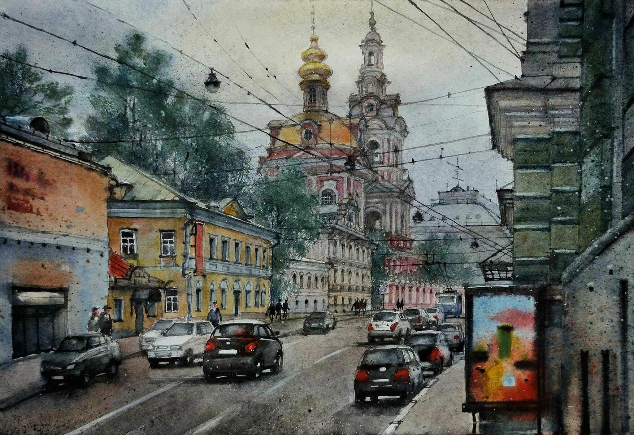 Старая басманная. Старая басманная москва. москва, старая басманная , художник разживин. старая басманная москва картина. басманная улица москва.