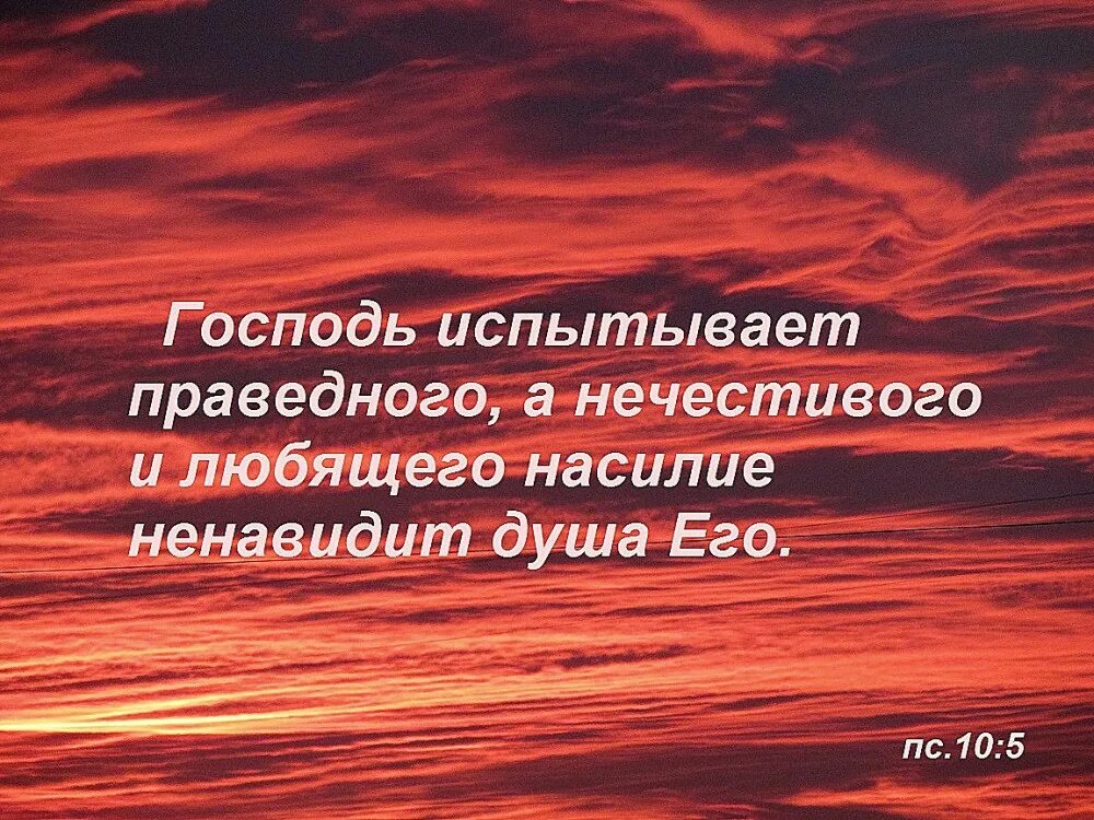 Презирать в душе. Господь испытает праведного и нечестивого. Господь испытывает праведного. Господь воздаст. Слово Божье.