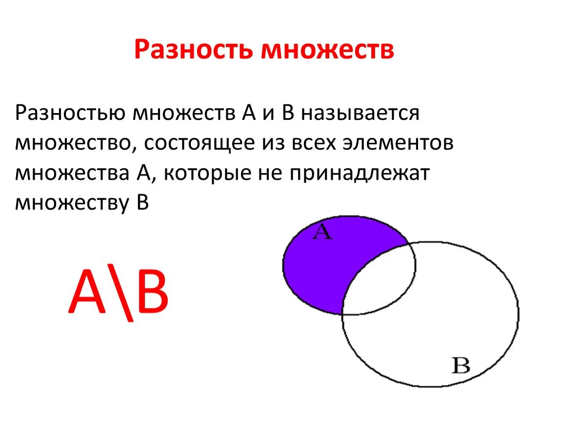 Разность множеств. Разность множеств а Ив. Пересечение и разность множеств. Множество.