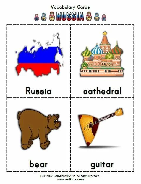 Culture's vocabulary. Russia Flashcards. Russia Flashcards for Kids. Russia in English for Kids. Russia facts for Kids.