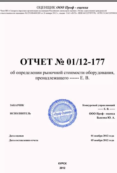 Отчет об оценке предприятия