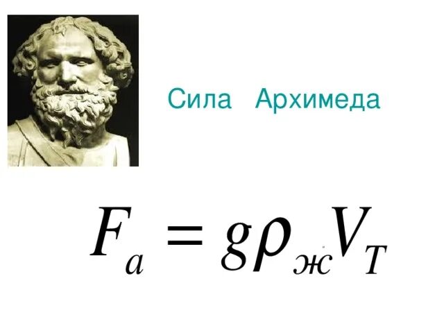 От чего зависит сила архимеда 7 класс. Формула силы Архимеда в физике 7 класс. Сила Архимеда формула 7 класс. Сила Архимеда формула физика 7 класс. Закон силы Архимеда формула.