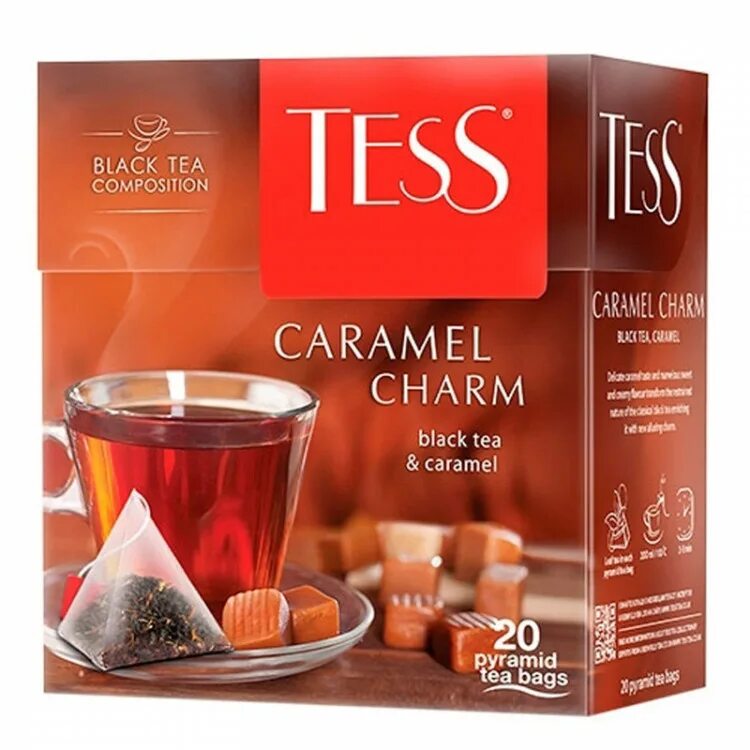 Чай в пакетиках 20 шт. Чай Tess Tea Caramel. Чай Tess Caramel Charm. Чай Тесс 20 пакетиков. Чай Tess пирамидки 20п.