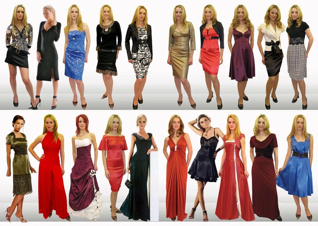 Моделями других производителей. Женская одежда. Современная одежда для женщин. Разные фасоны платьев. Женщины в разной одежде.