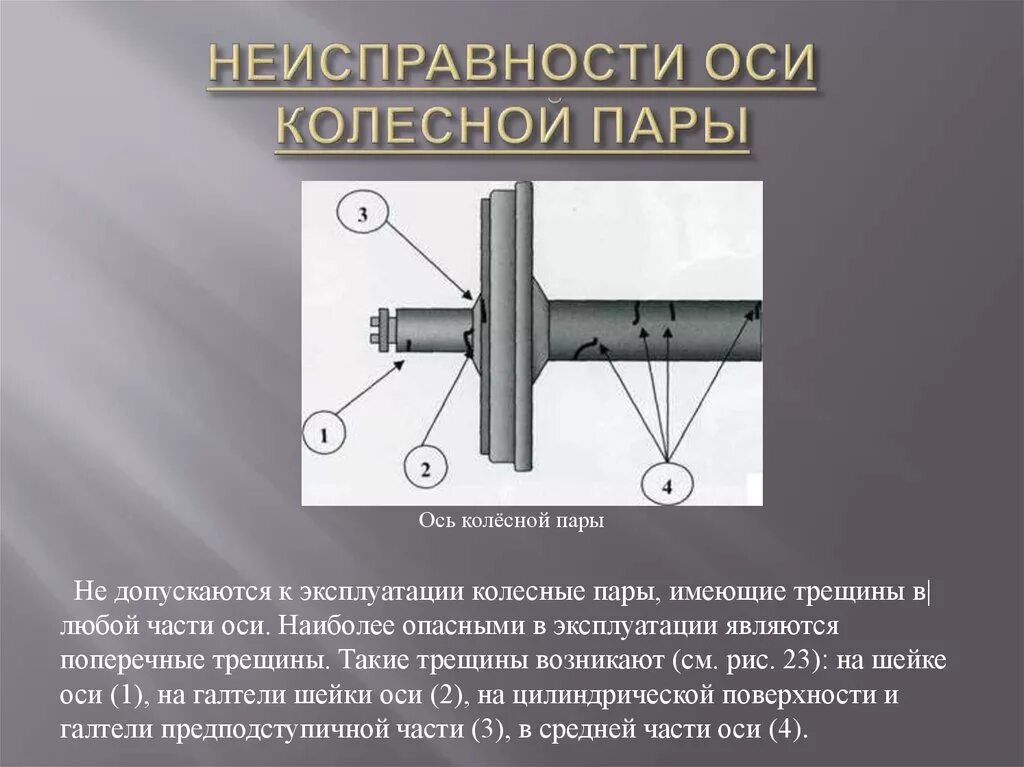 Неисправности средней части оси колесной пары. Дефекты оси колесной пары. Колесная пара неисправности. Неисправности оси колесной пары вагона.