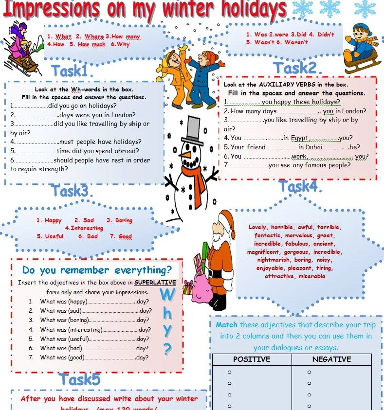 Questions did you like. Winter Holidays задания. Winter Holiday activities задания. Праздники Worksheets. Зимние каникулы на английском.