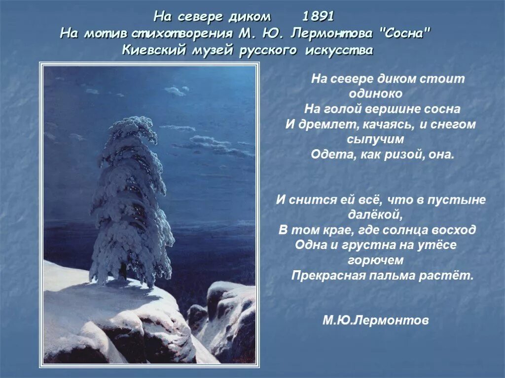 Стихотворение на севере стоит одинокая