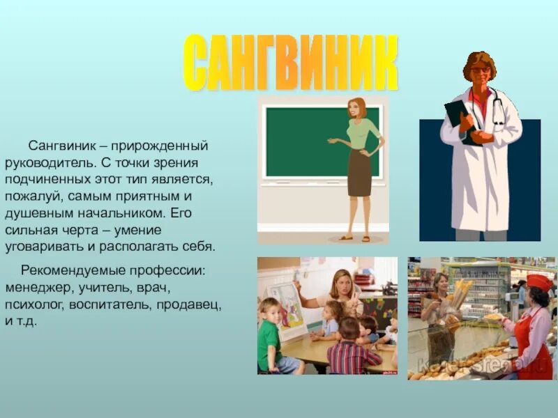 Какие профессии подходят именам. Профессии для сангвиника. Сангвиник профессии для него. Профессии подходящие сангвиникам. Сангвиник руководитель.