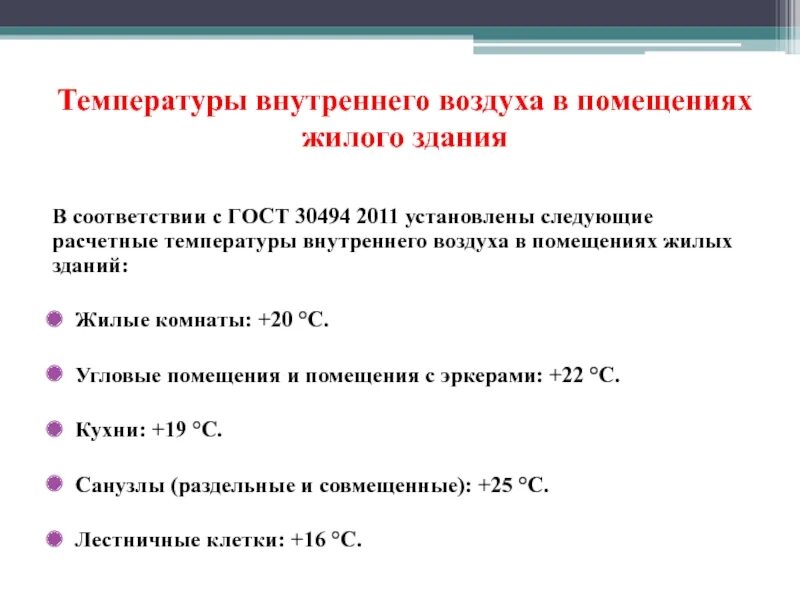 Какая температура в жилых помещениях. Температура внутреннего воздуха в жилых помещениях. Внутренняя температура помещений. ГОСТ 30494-2011. Температура воздуха внутри помещения.