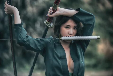 Download wallpaper look, face, katana, Asian, swords, section girls in reso...