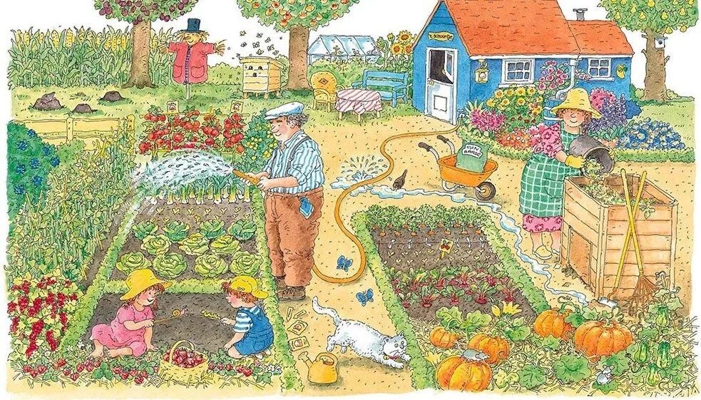 Домик с огородом. Овощи на огороде. Задания для детей найди и раскрась. Найдешь в саду 6. Сюжетная картина огород.