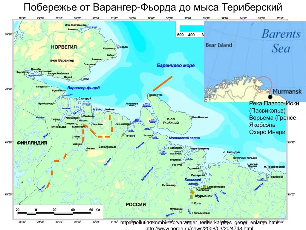 Мотовский залив Баренцева моря. Залив Варангер-Фьорд на карте России. Варангер-Фьорд залив на карте Европы.