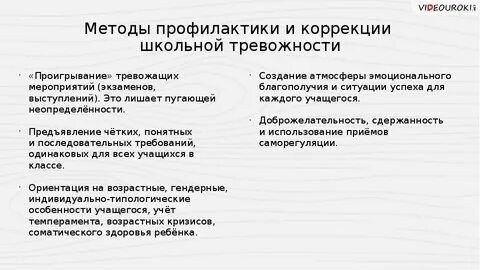 Проявления школьной тревожности