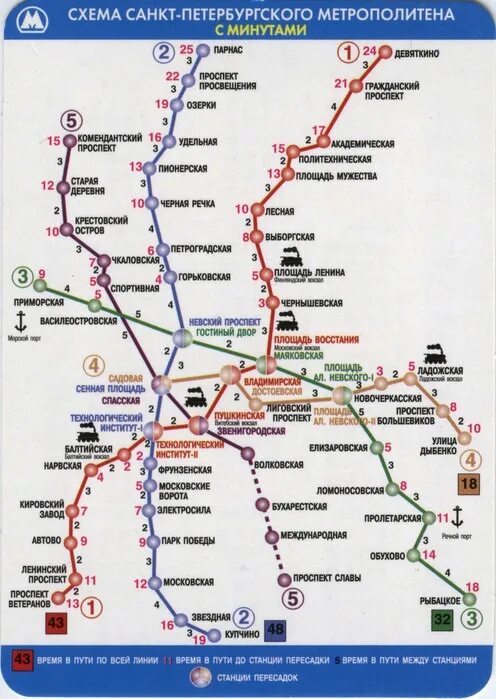 Карта метро Санкт-Петербурга с вокзалами и метро. Карта метро СПБ С минутами между станциями. Станции метрополитена СПБ карта. Схема метро СПБ С расчетом времени между станциями.