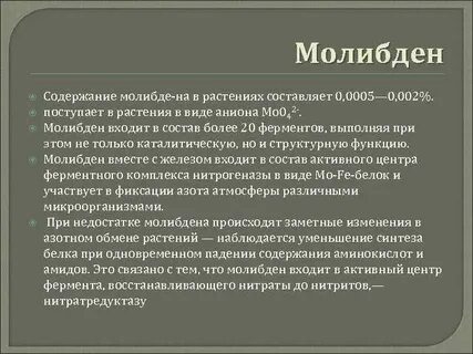 Роль молибдена в организме человека